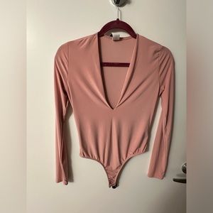 Pink Suede V-Shape Bodysuit